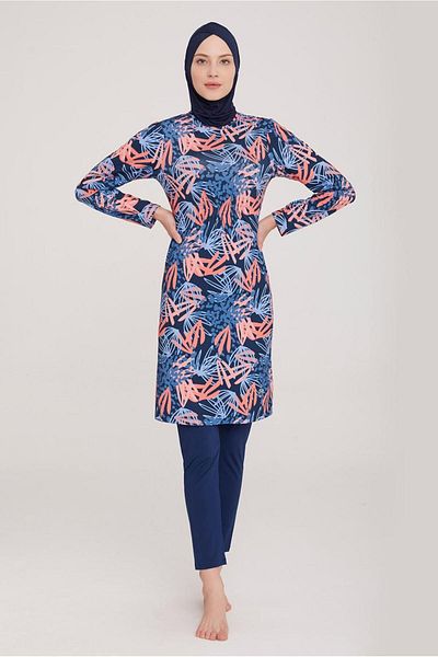 Qapılı Women's Lycra Long Sleeve Patterned Full Covered Hijab Swimsuit