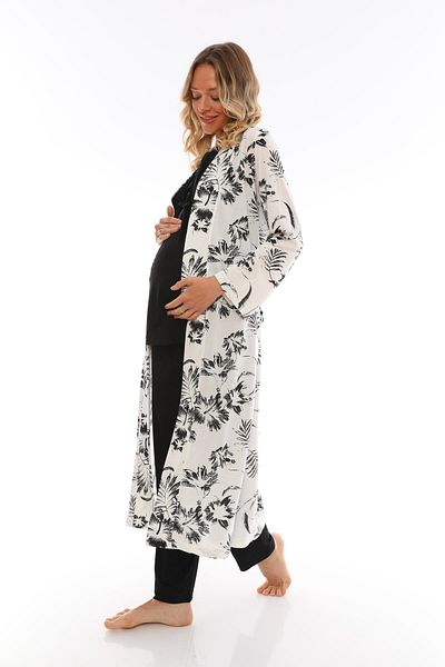 CT MODA Black Lace Collar Pajamas and Dressing Gown Set for Pregnant and Maternity - Effort
