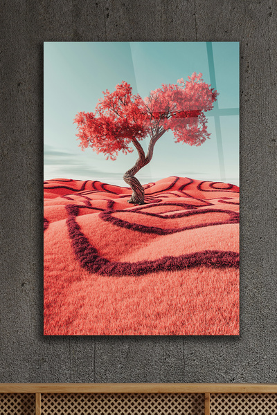 ACRES Kırmızı Ağaç Cam Tablo