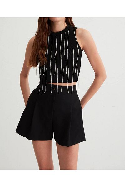 İLKCET MODA Tricotaj de damă Stone Detailed Crop