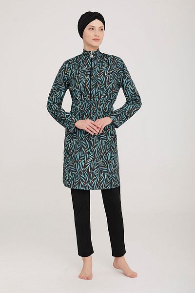 Kapılı Women's Lycra Long Sleeve Patterned Full Covered Hijab Swimsuit