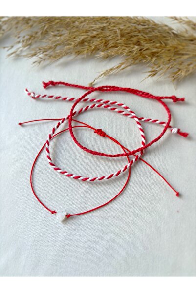 Atölye Merdiven Sedef kalp detaylı 3 lü marteniçka bileklik seti