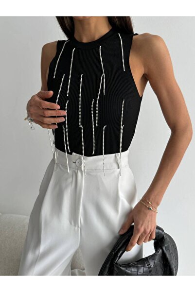 İLKCET MODA Γυναικεία πλεκτά Stone Detailed Crop