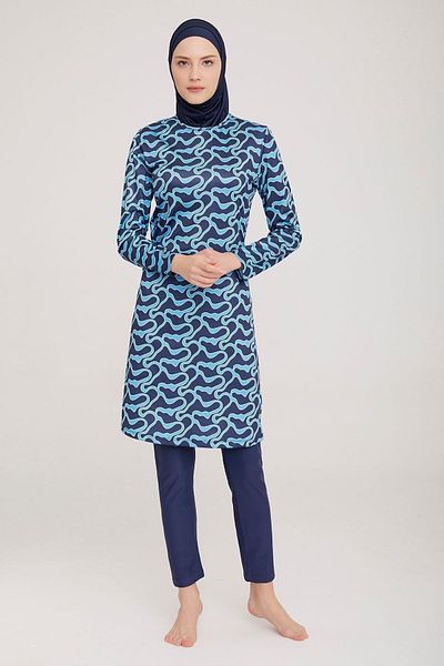 Kapılı Women's Lycra Long Sleeve Patterned Full Covered Hijab Swimsuit