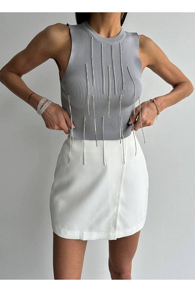İLKCET MODA Γυναικεία πλεκτά Stone Detailed Crop