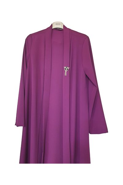GGMM KOBE CREPE FABRIC BROOCHED ASYMMETRIC CUT CARDIGAN