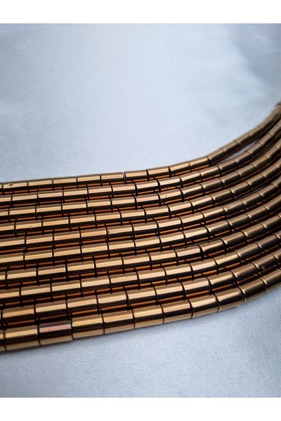 Yüksel Boncuk Σειρά από φυσική πέτρα 5x8 mm κύλινδρος αιματίτη (χαλκός).