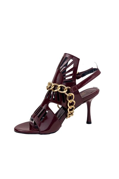 bescobel Women's Kokla Claret Red Patent Leather Thin Heel Chain Detailed Evening Dress Shoes 8 Cm 601