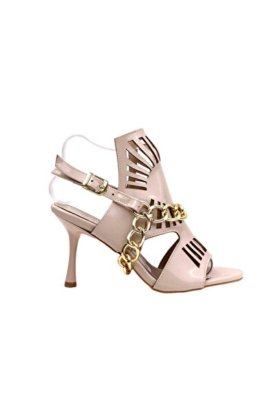 bescobel Women's Kokla Skin Patent Leather Thin Heel Chain Detailed Evening Dress Shoes 8 Cm 601