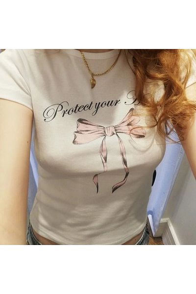 Köstebek Tricou Crop pentru damă cu imprimeu cu panglică Protect Your Heart