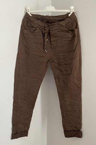 AYASOFYA OTANTIK Women's Brown Italian Waist Tied Skinny Leg Trousers