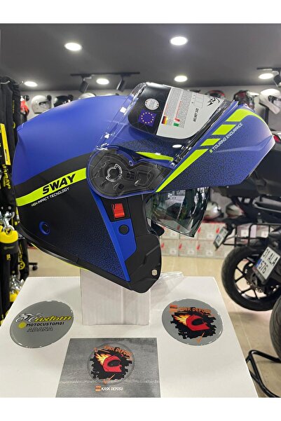 Sway 917 Stars Blue Black Matt Çene Açılır Motosiklet Kaskı