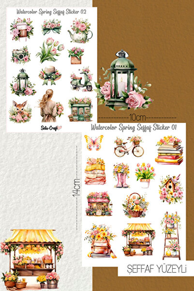 SelisCraft Watercolor Spring Temalı Şeffaf Sticker Seti 01-02 Ajanda Planlayı...