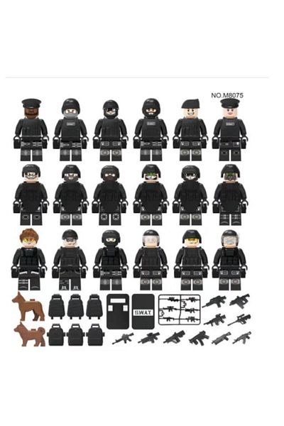 ttoysworld 18 Pieces Lego Compatible Swat Soldier Police Set - With 2 Dogs