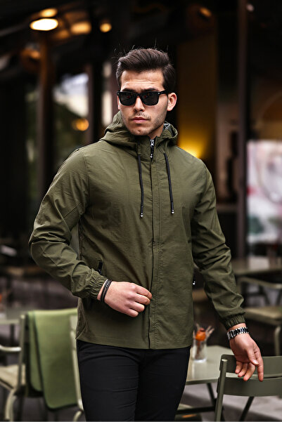 Rompasso Khaki Men's Crinkle/crinkle Waterproof Inner Pocket Hood Summer Spring Seasonal Jacket Windbreaker