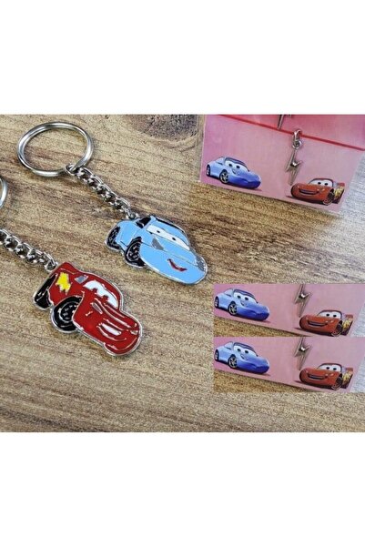 Herşey Nota Mcqueen & Sally Kırmızı Mavi Şimşek Cars Çift Anahtarlık