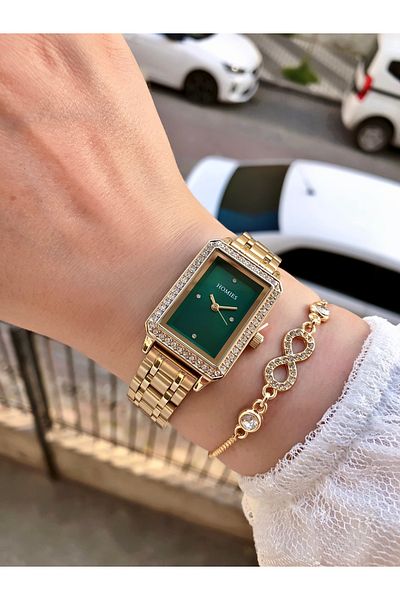 Homies WRISTWATCH RECTANGULAR Rhinestone CASE WITH BRACELET GIFT