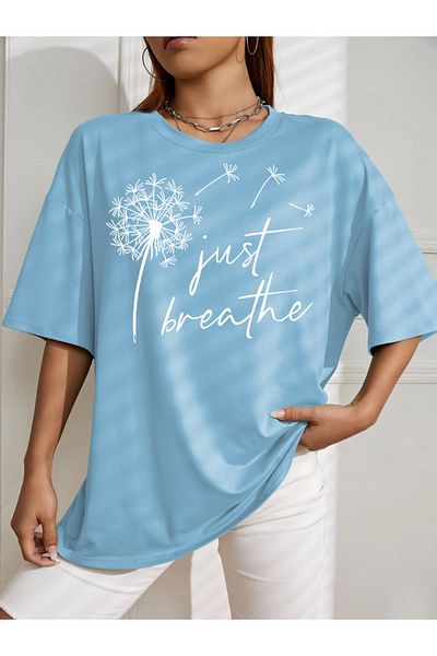 aynewmoda тениска с овърсайз принт и принт Just Breathe