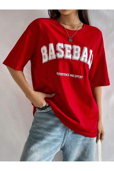 BEETON Μπλουζάκι μπέιζμπολ - Κόκκινο εμπριμέ κοντομάνικο μπλουζάκι με λαιμόκοψη