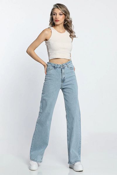 GÜLSELİ Blugi de damă Ice Blue cu talie înaltă Lycra Palazzo