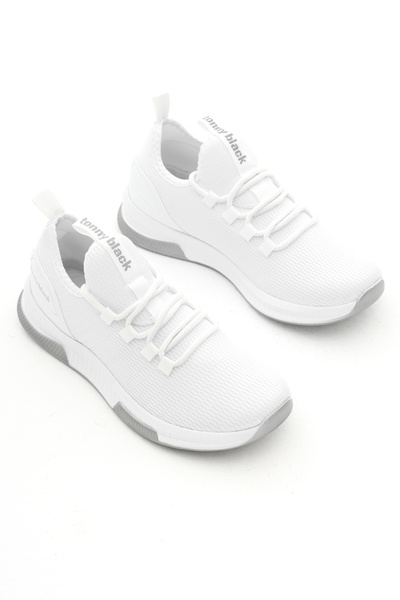 Tonny Black Unisex Beyaz Nefes Alabilen Kumaş Poli Taban Bağcıklı Spor Ayakkabı