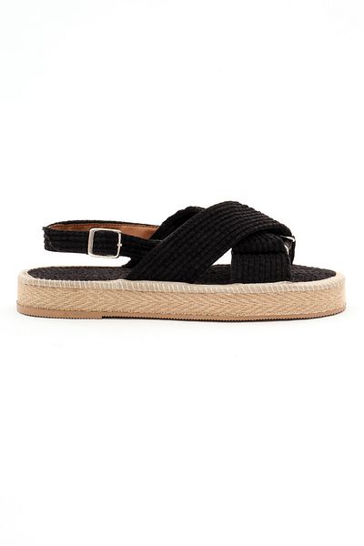 Tonny Black Sandale de tricot din paie, negre, cu curele la gleznă, cu curele încrucișate