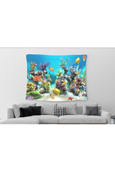 PRINTOPIA Akvaryum Desenli Dekoratif Duvar Örtüsü Tapestry