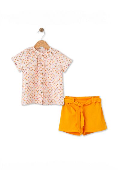 Maya And Luca Bloomy Spring Patterned Shirt and Ruffle Detailed Shorts Set
