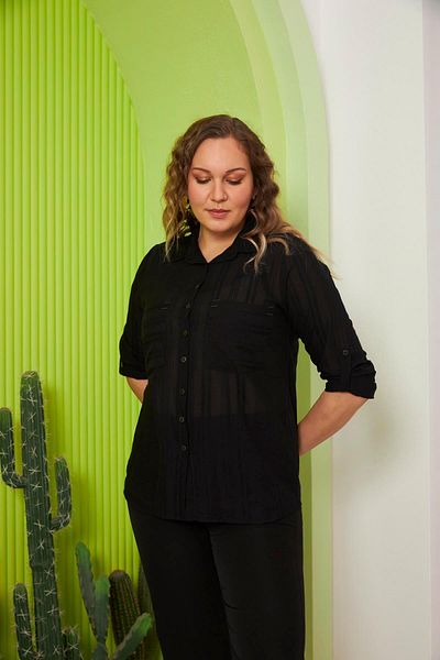 RMG Plus Size Black Shirt - Pocket and Sleeve Detail