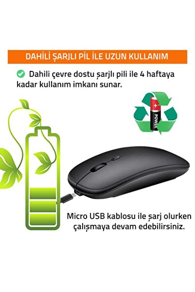 UpWay Kablosuz 100mah Şarjlı Pilli 2.4 Ghz Sessiz Bluetooth Mouse