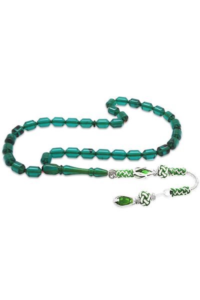Tesbihane Copper Kazaz Tasseled Tip Capsule Cut Water Blue Fire Amber Prayer Beads