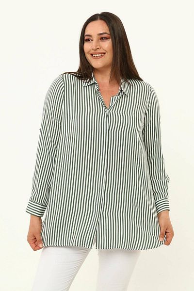 Hanezza Large Size Striped Viscose Tunic Shirt