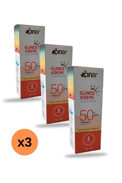 Çınar Extra High SPF - Adult and Children's Sunscreen, UV Protection -100ml x3