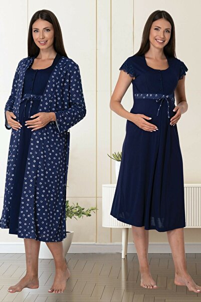 CT MODA طقم ثوب نوم نسائي من Effort باللون الأزرق الداكن مزين بأزرار مكون من ...