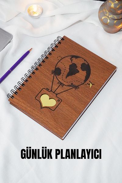 markcat Balloon Design Wooden Cover Diary Schedule Notebook - Infinite Agenda - Infinite Schedule Notebook - A5