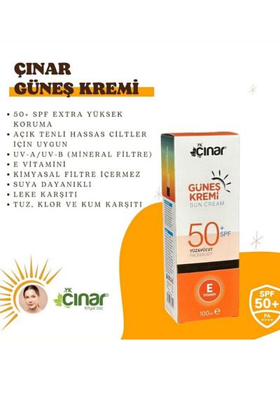 Çınar Extra High SPF - Adult and Children's Sunscreen, UV Protection -100ml x3