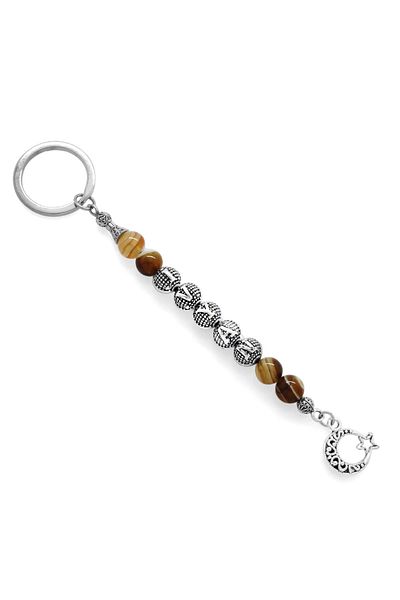 Tesbihane Madagascar Agate Natural Stone and Steel Combination Non-Tarnish Keychain