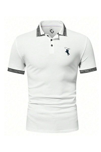 COSMOS BOX Horse Embroidery Collar Detailed Polo Collar Tričko