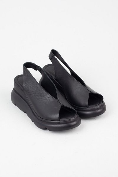 Adım Adım Women's Genuine Leather Wedge Heeled Black Sandals