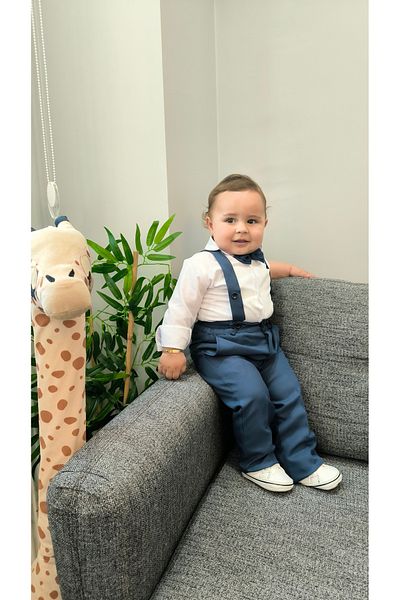 HAYTA Children's Suit Children's Salopet Suit with Shirt and Bow Tie Indigo