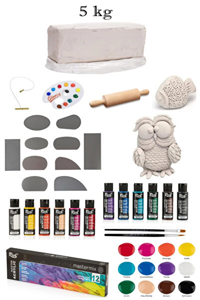 GLANCE Vakumlu Çamuru Beyaz 5 KG Rich Master Mix 60cc Akrilik 12'li Canlı Ren...