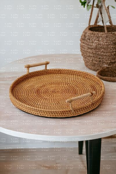 Naturel Home Bohemian Rattan Wicker Tray with Handles 35, Scandinavian, Modern