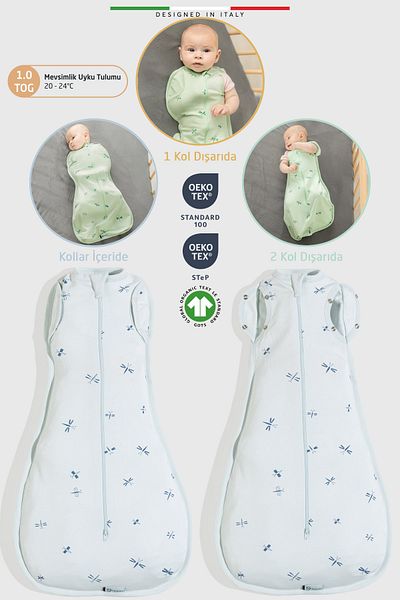 Elele EleleLife Baby Swaddle Sleeping Bag 1 Tog Blue Sanno