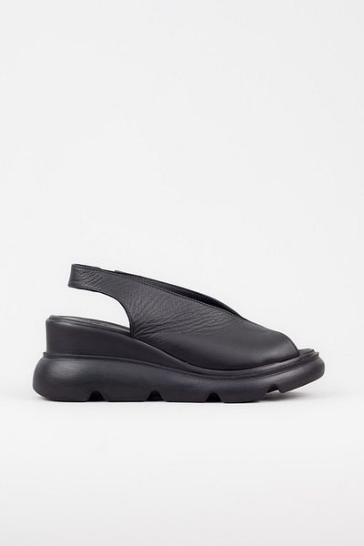 Adım Adım Women's Genuine Leather Wedge Heeled Black Sandals