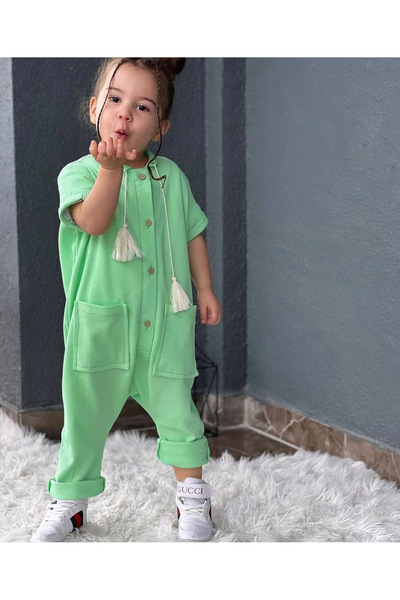 ÇOCUK BUTİĞİM Yeşil Waffle Tulum Unisex