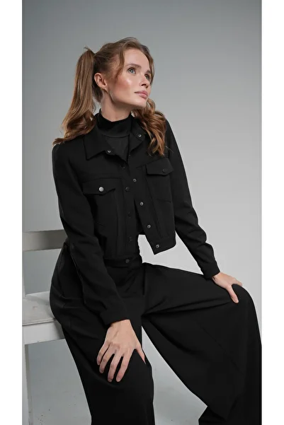 Monolou Ribbed Snap Button Jacket - Black