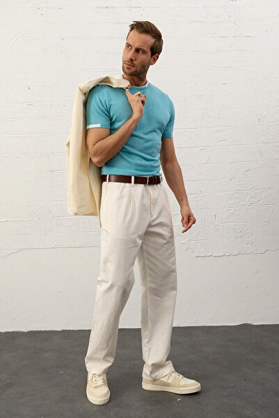 Danger Ανδρικό γαρνιρισμένο Slim-fit Καλοκαιρινό πλεκτό T-shirt Aqua