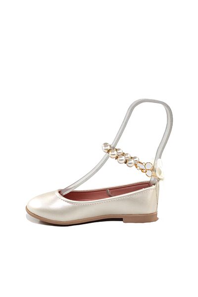 Pabuçland Orthopedic Insole with Pearl and Bow Detail Daily Girl's Ballet Flats