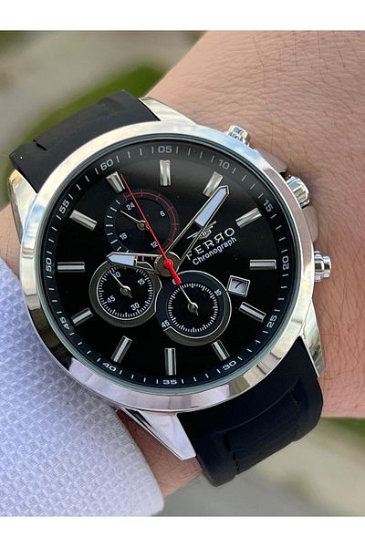 FERRO Calendar Black Color Silicone Cord 30 Mt Waterproof Men's Wristwatch E-MN.9D5032