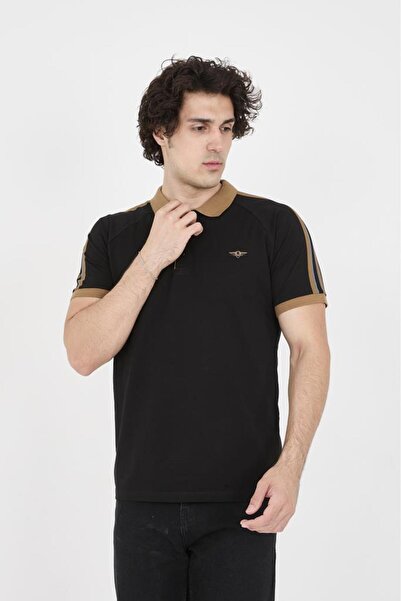 Rey Polo Men's Polo Collar Shoulder Stripe Detailed T-Shirt